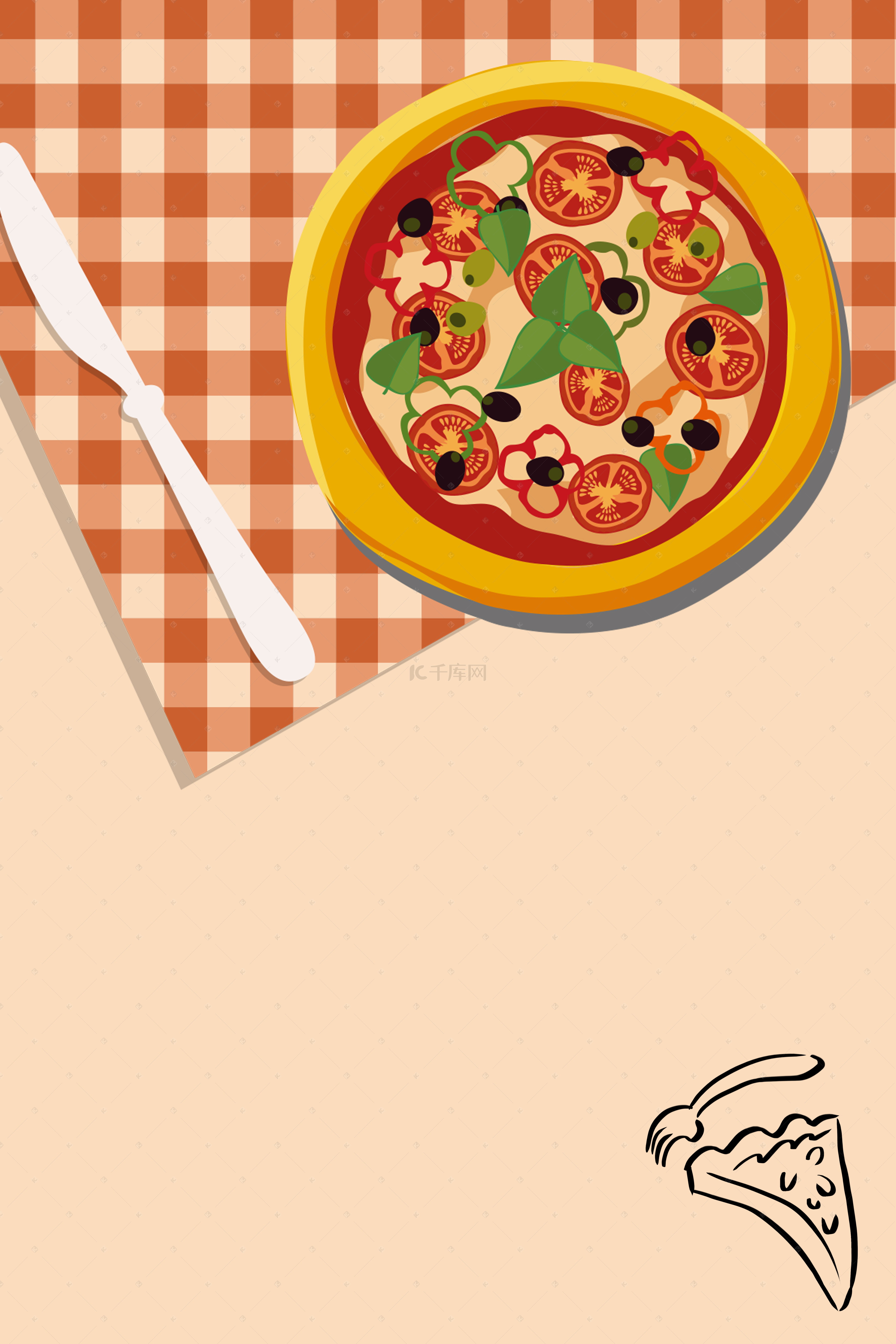 食品手绘素材背景图片_手绘美味披萨宣传单海报背景素材