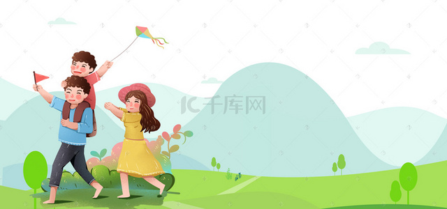 春季春游卡通绿色海报banner背景