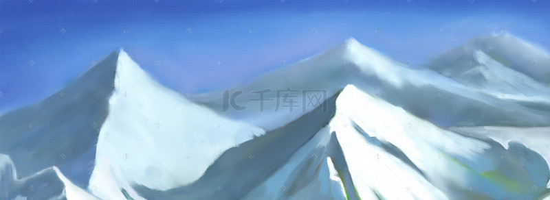 清新雪山背景图片_手绘旅行雪山背景图