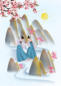 中国风山上是桃花仙女背景