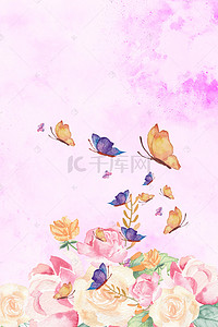 蝴蝶粉色背景背景图片_花季里的蝴蝶背景