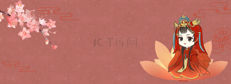 手绘桃花古风桃花背景图片_古风手绘卡通banner