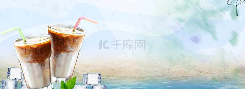 夏季果汁蓝色背景文艺海报banner背景