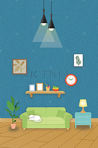 家具创意背景图片_小猫咪睡觉创意电商背景