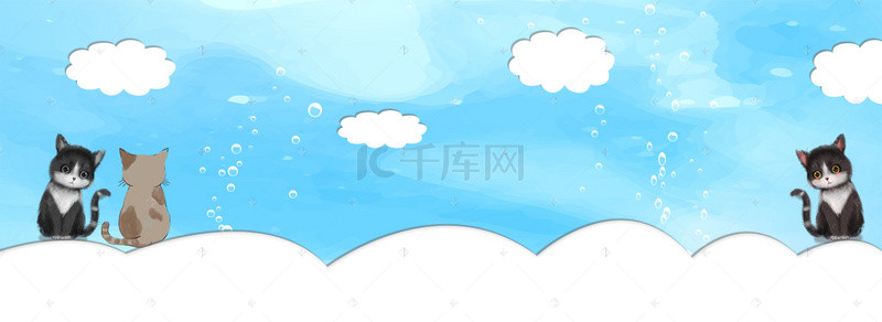 简约动漫小清新背景图片_卡通小动物童趣气泡蓝天白云背景