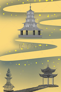 杭州会徽背景图片_简约中国风杭州西湖旅游宣传海报背景素材