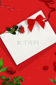 红色玫瑰花漂浮花瓣七夕情人节广告背景