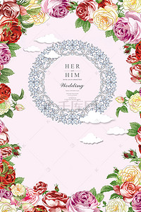 婚礼邀请函装饰背景图片_彩色植物花朵装饰背景