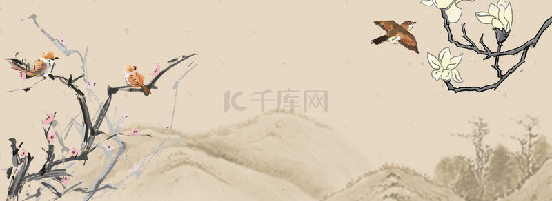 典雅素材背景图片_中式古风水墨山水木兰壁纸背景素材