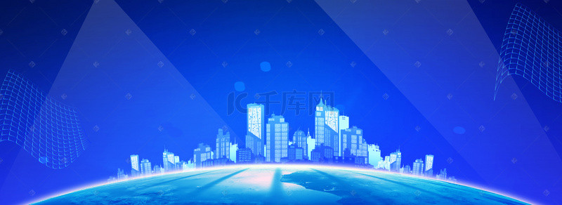 科技城市展板背景图片_蓝色商务企业会议简约光效背景