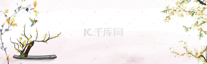文艺水墨海报背景背景图片_中国风桃花背景模板