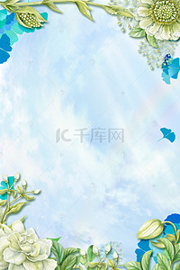 蓝天绿色花朵背景图