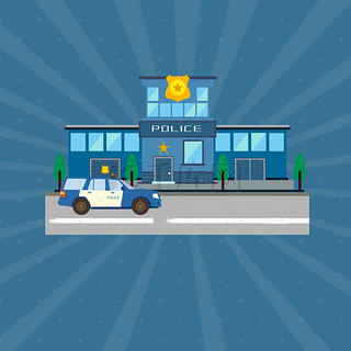 卡通扁平警察局建筑背景素材