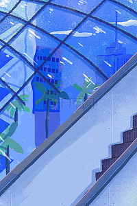 蓝色创意商场电梯背景