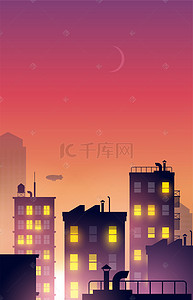 高清城市建筑背景背景图片_扁平城市夜晚夜景背景模板