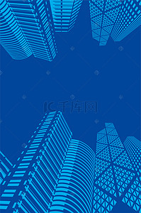 城市建筑蓝色背景图片_简约扁平城市建筑平面素材