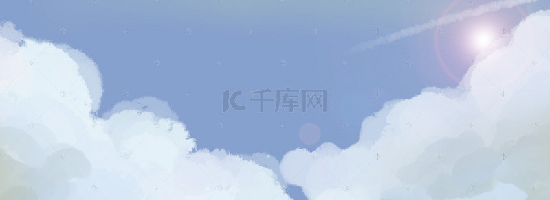 蓝天白云水彩卡通背景