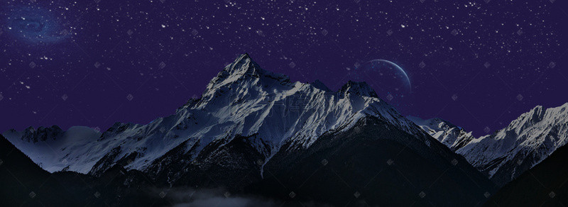 星空促销海报背景图片_创意合成雪山背景