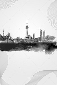 中国上海背景图片_中国风水墨国画上海风光