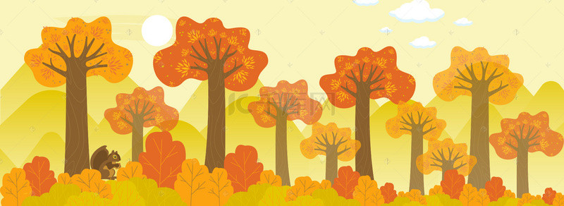 剪纸风插画背景图片_世界森林日之秋天橙色的森林