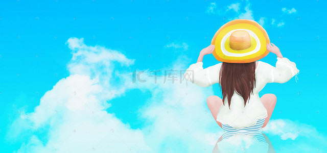 手绘女孩夏天背景图片_夏日新品文艺小清新手绘banner