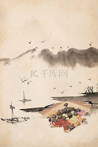 梅花水墨背景背景图片_黄色中国风食品店铺首页背景