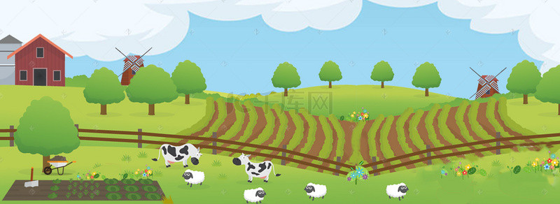 羊背景图片_田园风光自然风景卡通背景
