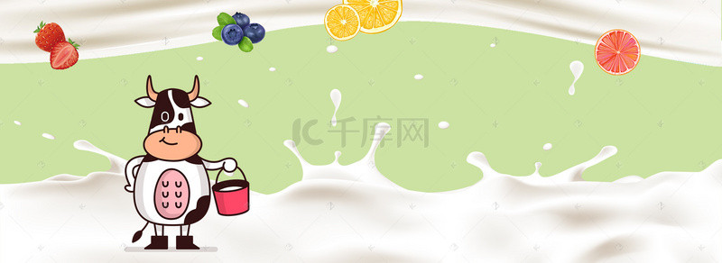 电商食品卡通背景图片_618牛奶大促销卡通简约绿色背景