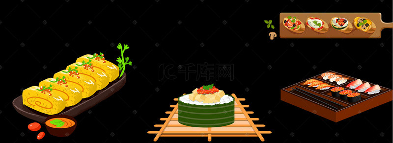 可爱手绘美食背景图片_卡通日式风味寿司