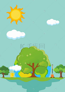 海报模板矢量素材背景图片_树林与瀑布风景背景图片