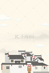 线描建筑背景图片_矢量扁平化中国风建筑风景背景