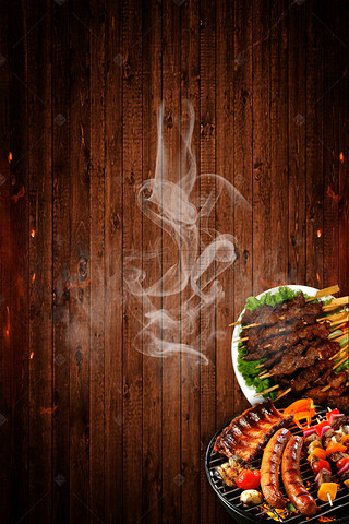 木板背景图片_烧烤餐饮美食宣传海报
