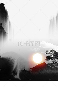 水墨背景房地产背景图片_高端淡雅水墨渐变房地产海报背景