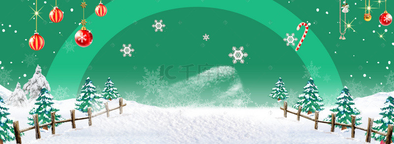 卡通篱笆背景图片_圣诞节飘着雪花户外场景雪景banner
