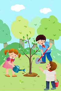 卡通手绘树叶背景图片_植树节绿色卡通PSD分层banner