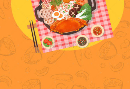 火锅肉卷背景图片_手绘火锅美食宣传海报背景