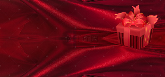红色桃心背景背景图片_红色丝绸质感心形礼盒淘宝情人节背景