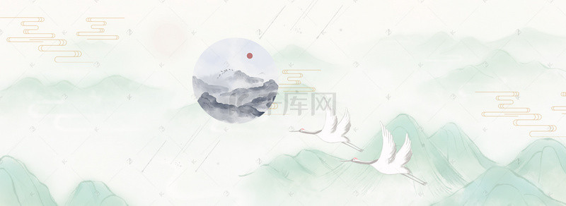中国画水墨背景背景图片_绿色中国风山水电商淘宝背景