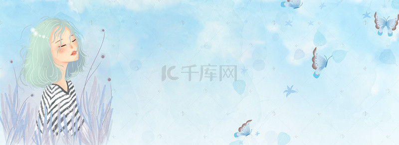 卡通墨迹背景图片_手绘卡通女孩banner