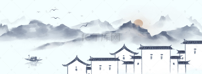 房子国风背景图片_房屋中国风冷色banner