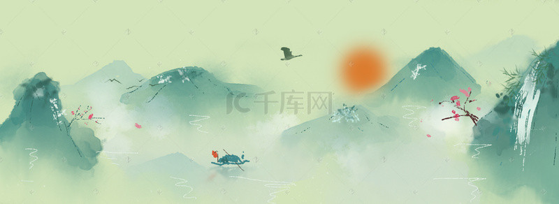 春天扁平中国风绿色海报banner背景