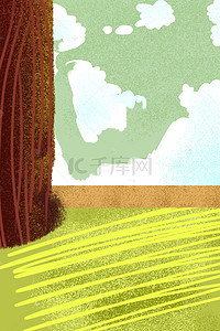 野外手绘背景图片_手绘卡通野外树下广告背景