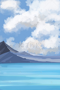 手绘河水背景图片_手绘山峰海报背景