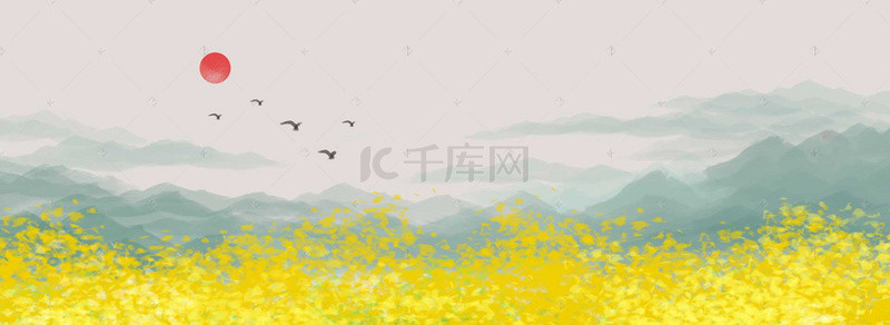 水墨景色背景图片_婺源油菜花节景色中国风渲染背景
