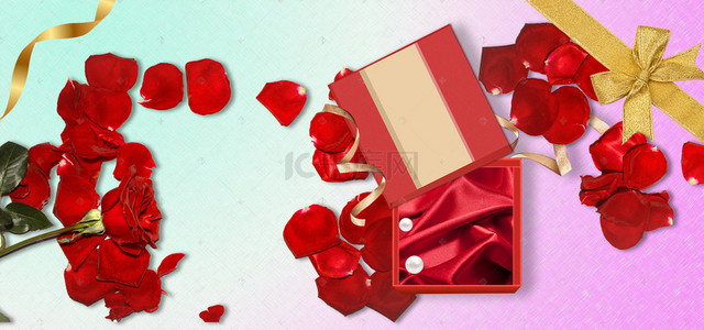 情人节海报素材背景图片_红色浪漫玫瑰花礼物情人节海报背景素材