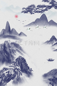 中式客厅装饰画背景图片_中国风山水意境装饰画