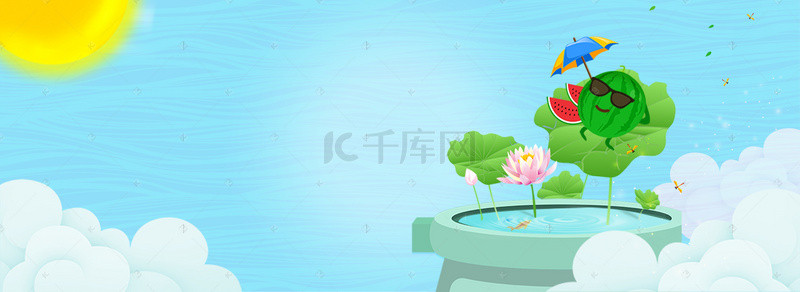 夏季夏天鱼塘池塘荷花盛开banner