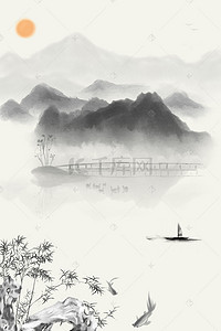 山水标题框背景图片_中国风山水意境装饰画