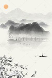 装饰画玄关背景图片_中国风山水意境装饰画