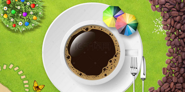 咖啡淘宝海报背景图片_咖啡下午茶美食俯视图灰色背景